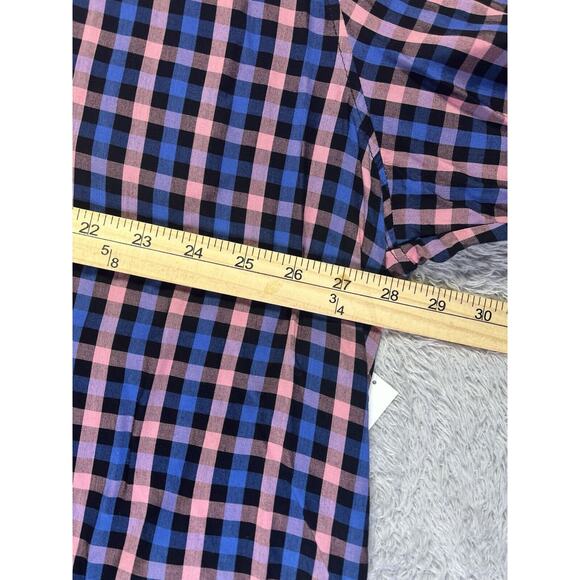 Old Navy Blouse Women XXL 2XL Blue Pink Plaid Long Sleeve Tunic V Neck Peasant - Picture 9 of 10